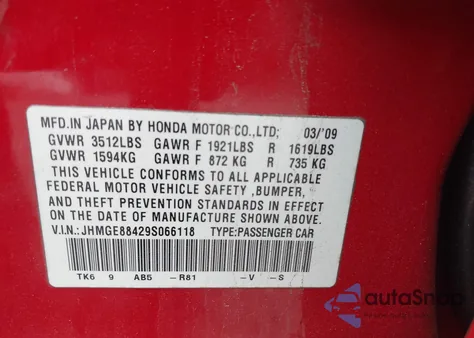 2009 Honda Fit Sport z USA, uszkodzony, nr VIN JHMGE88429S066118